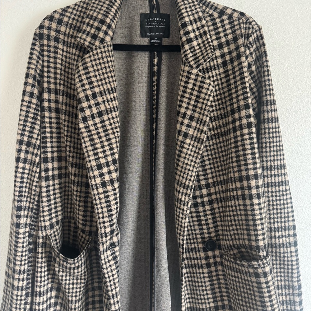 Anthropologie Black and Tan Blazer Style Plaid Jacket